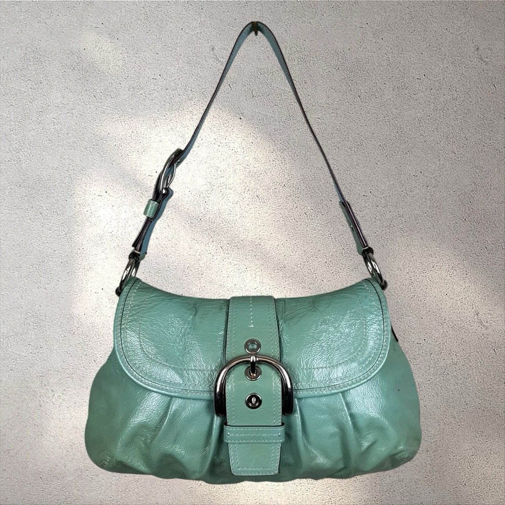 Vtg Y2K Coach Soho Tiffany Blue Green Leather PVC Pleated Shoulder Bag F17061